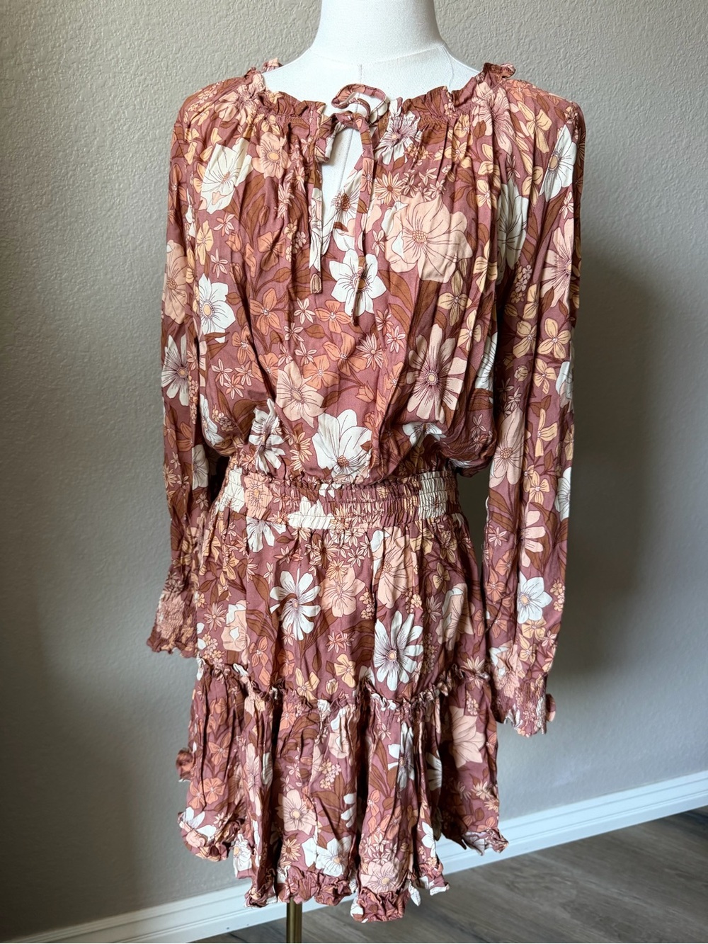 Petal & Pup Rose Floral Long Sleeve Tiered Mini Dress